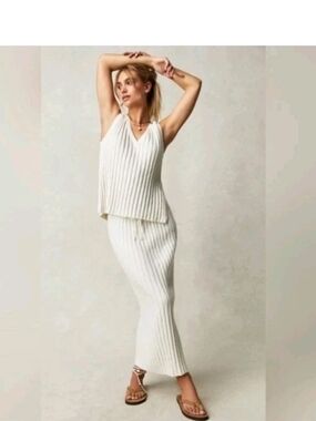 Free People Beach Ivory Knit Ribbed Maxi Skirt Women's Size M New w/Tags